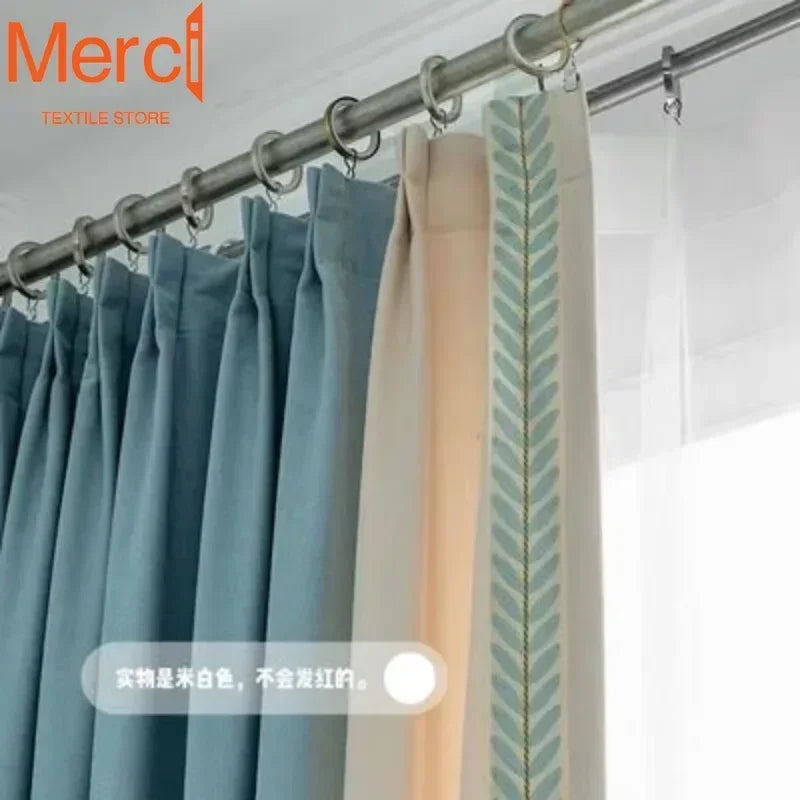 Modern Blue Chenille Lace Window Curtains