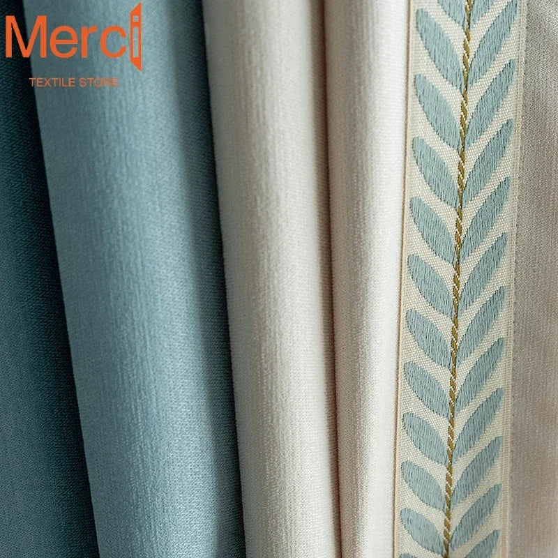 Modern Blue Chenille Lace Window Curtains