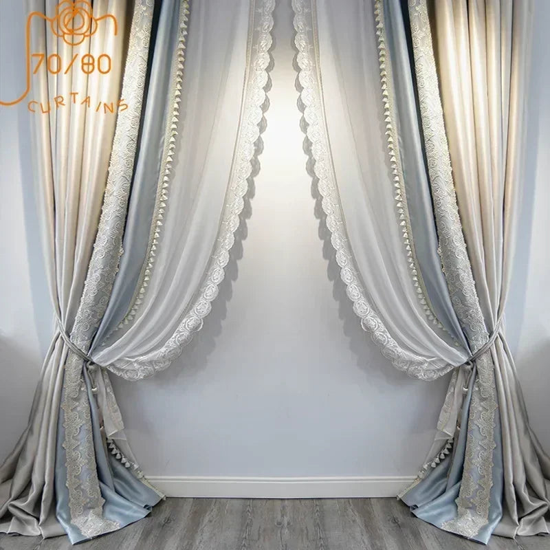 French Lace Style Blackout Window Curtains