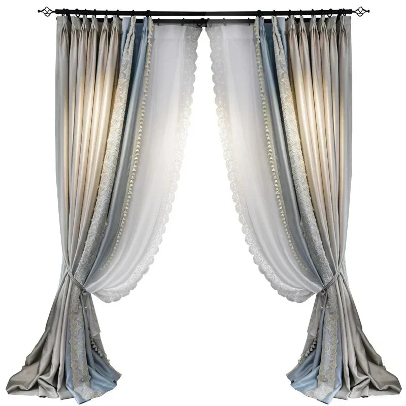 French Lace Style Blackout Window Curtains