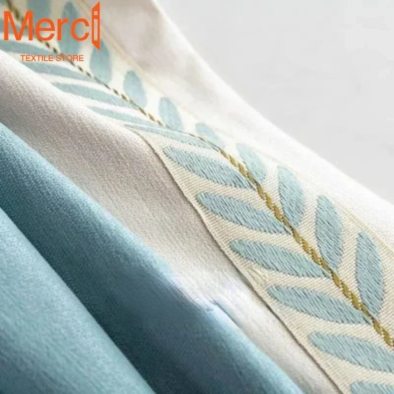 Modern Blue Chenille Lace Window Curtains